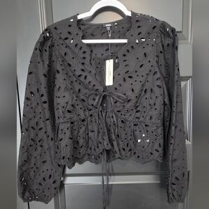 Express Black Eyelet Tie-Front Blouse
